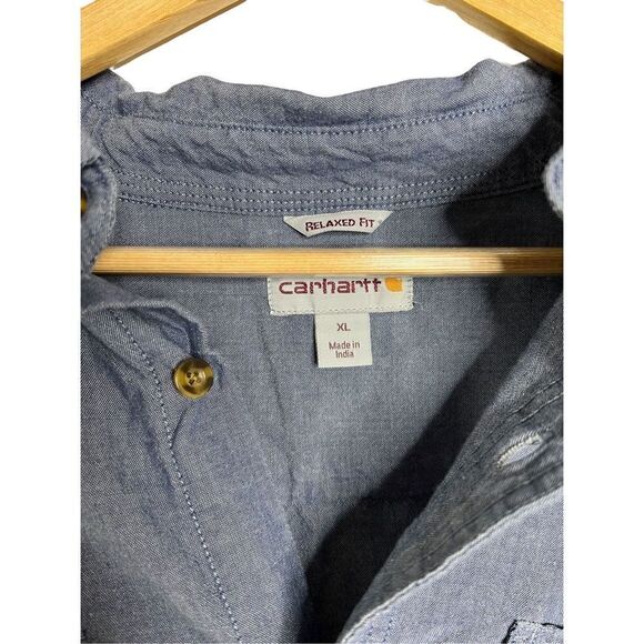 Carhartt Mens Soft Denim Long Sleeve Shirt Relaxed Fit Chest Pocket Blue XL - Picture 2 of 7